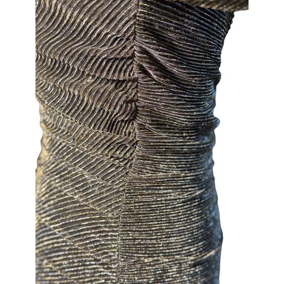NEW STEVE MADDEN S Gold Green Metallic Ribbed Ruched Dress Long Sleeves V-Neck - Picture 4 of 12